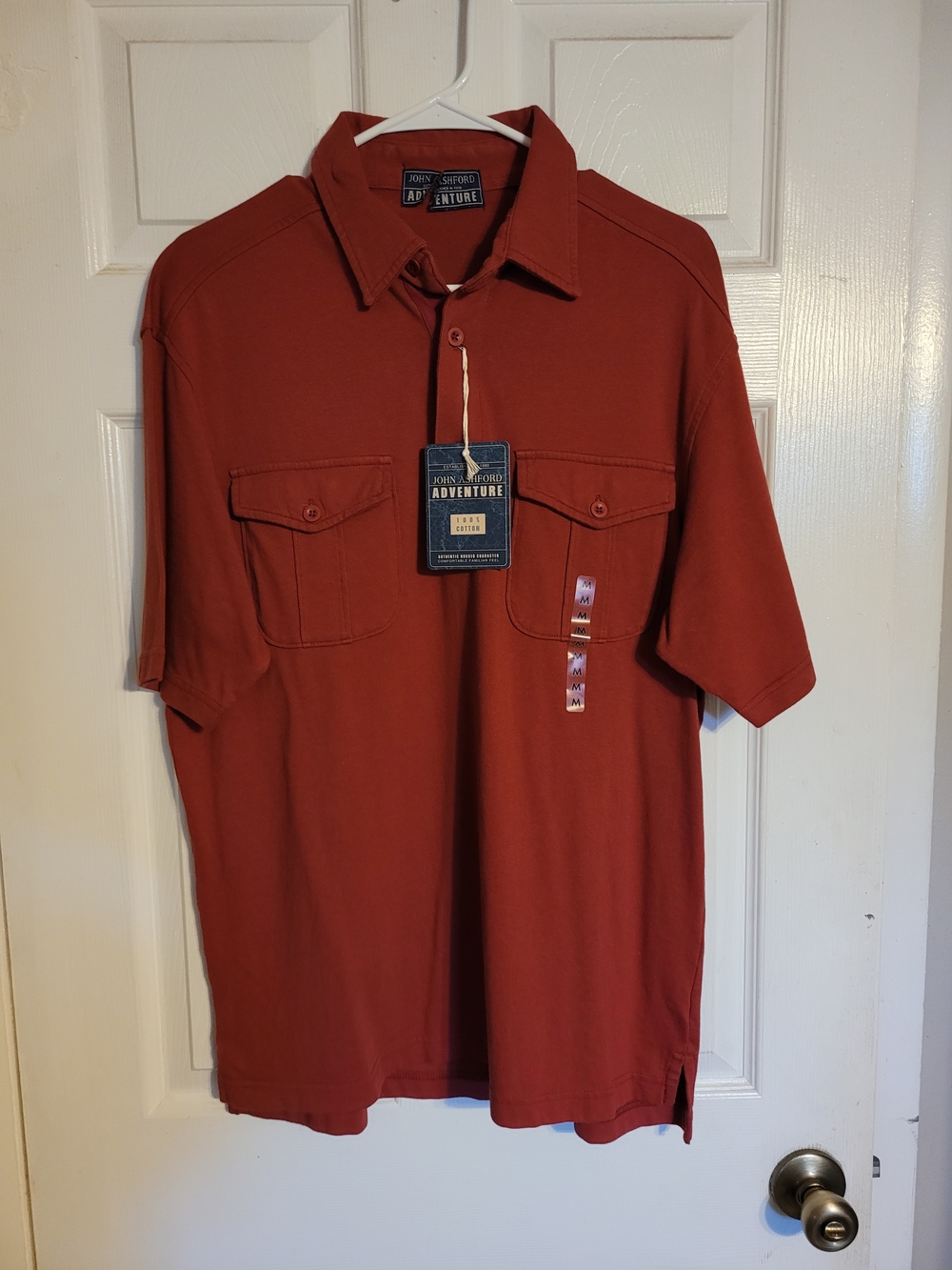 John Ashford Rust Red Short-Sleeve Polo with Chest Pockets